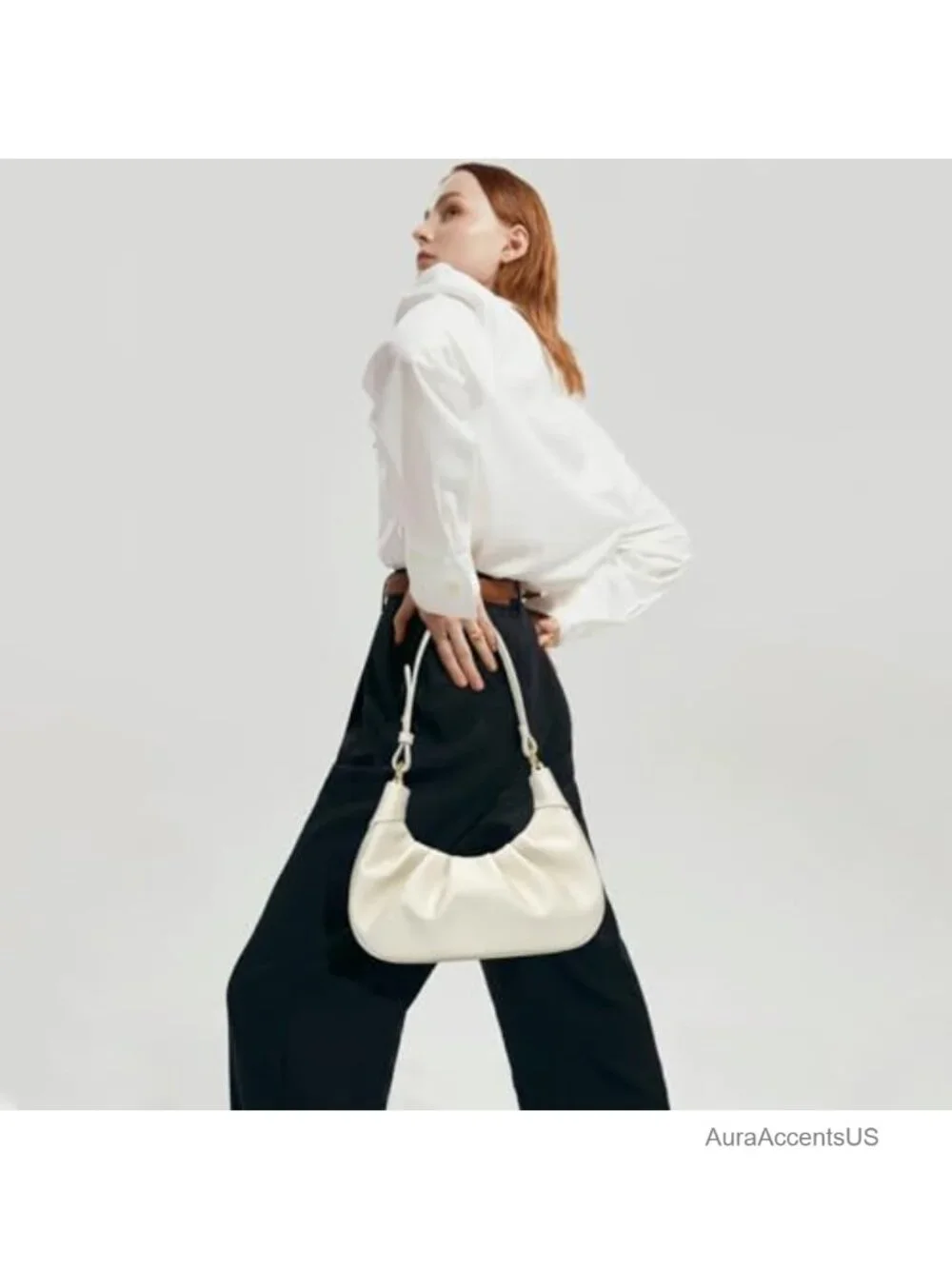 Crescent Hobo Shoulder Bag Ruched Leather Purse Handbag for Women